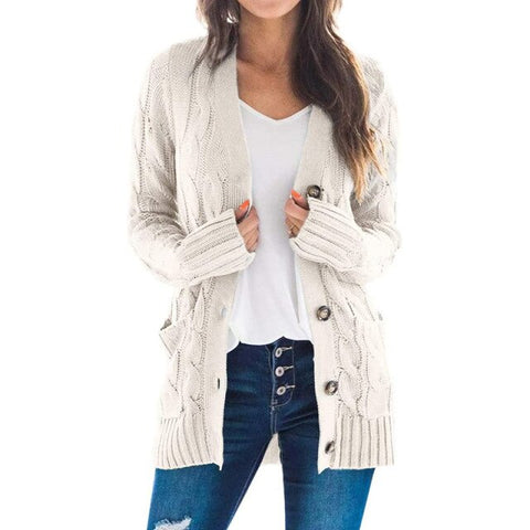 Cardigan Long Sleeve Plus Size Pocket Ribbed Knitted Sweater