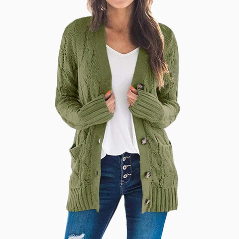 Cardigan Long Sleeve Plus Size Pocket Ribbed Knitted Sweater