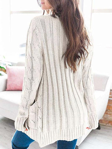 Cardigan Long Sleeve Plus Size Pocket Ribbed Knitted Sweater