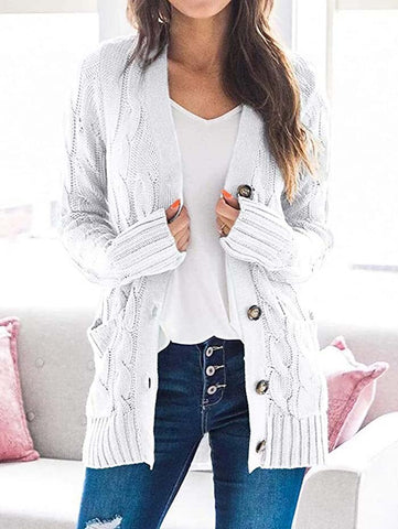 Cardigan Long Sleeve Plus Size Pocket Ribbed Knitted Sweater