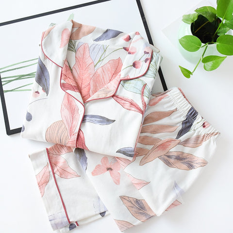 ladies pajamas suit floral cotton fresh style pajamas suit