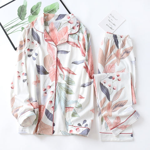 ladies pajamas suit floral cotton fresh style pajamas suit