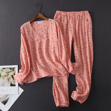 style cotton crepe long-sleeved trousers pajamas comfortable