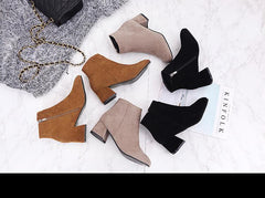 Ankle Boots For Women Thick Heel Slip On Ladies Shoes