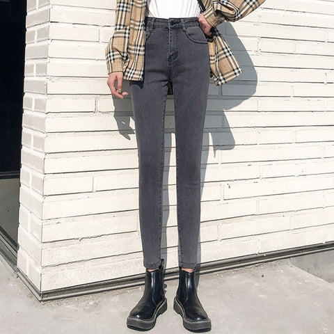 Gray Jeans Woman High Waist Women Skinny Fashion Denim Pencil