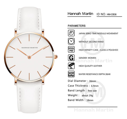 Fashion Watch White Leather Strap Ladies Wrist Watches Brand