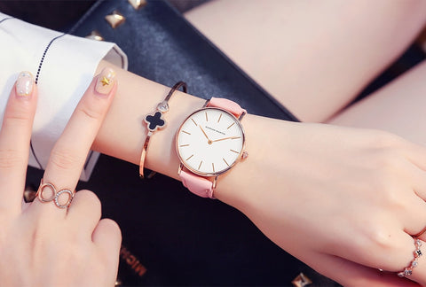 Fashion Watch White Leather Strap Ladies Wrist Watches Brand