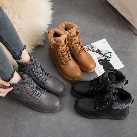 Ladies Boots Round Toe Winter Women Shoes Lace-up Martin Ankle Boots