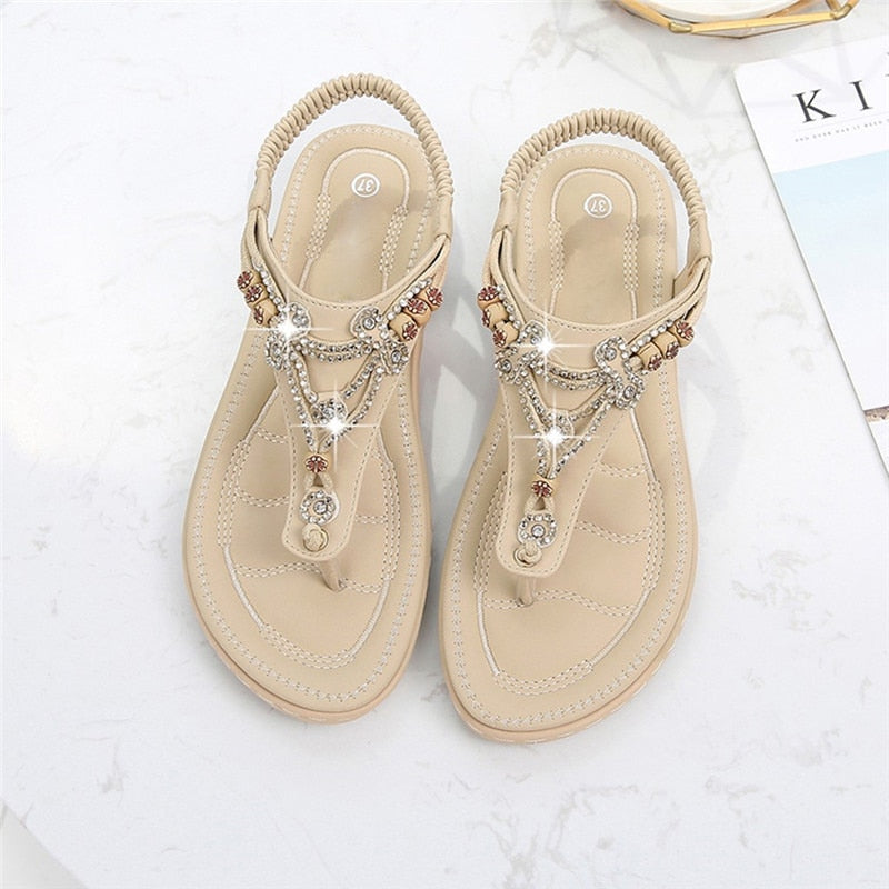 Bohemia Women Ladies Fashion Crystal Bead Flat Slipper Sandals