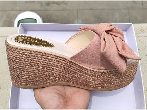 Platform Wedge Slippers Clog Riband Butterfly-knot Sandals Girls Flip Flop Slides