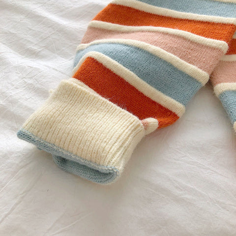 Stripe Sweater Loose Long Sleeve Pullover Tops Knitted Patchwork