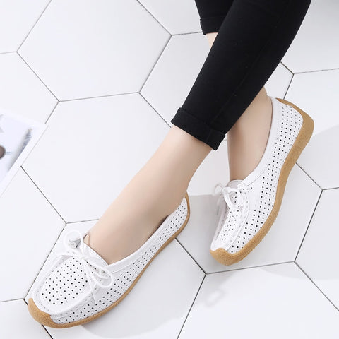 Women Shoes Genuine Leather Flat Loafer Ladies Slip Up Sewing Ladies Shoes
