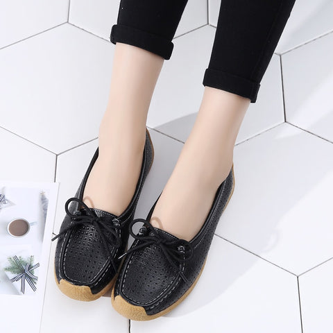 Women Shoes Genuine Leather Flat Loafer Ladies Slip Up Sewing Ladies Shoes