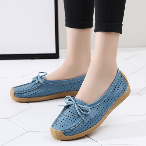 Women Shoes Genuine Leather Flat Loafer Ladies Slip Up Sewing Ladies Shoes