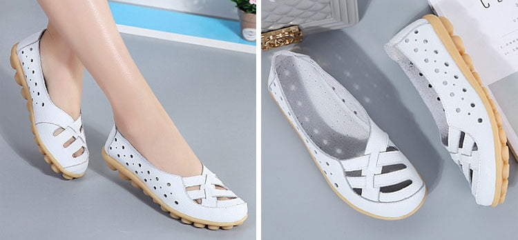 Women Flats Genuine Leather Casual Flat Ballet Loafers Shoes