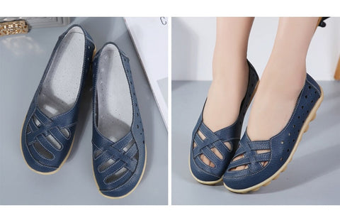 Women Flats Genuine Leather Casual Flat Ballet Loafers Shoes