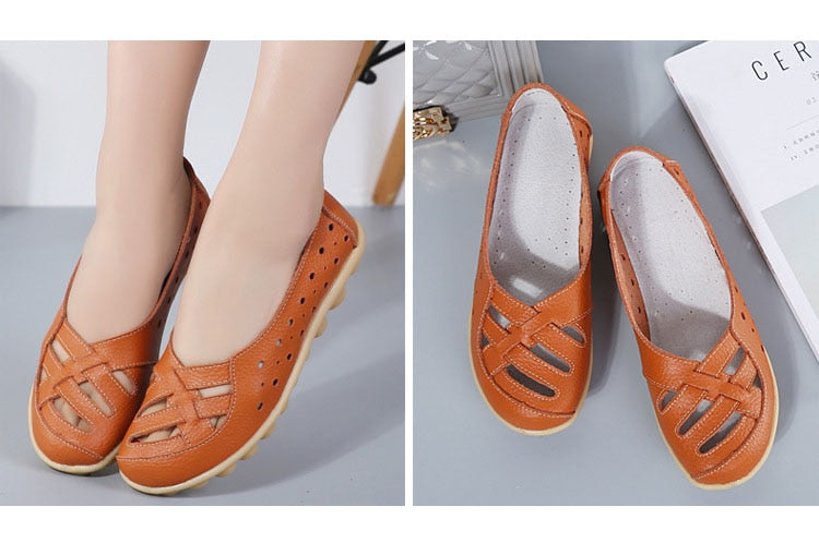 Women Flats Genuine Leather Casual Flat Ballet Loafers Shoes