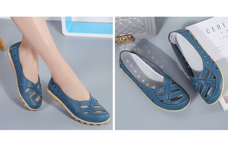 Women Flats Genuine Leather Casual Flat Ballet Loafers Shoes