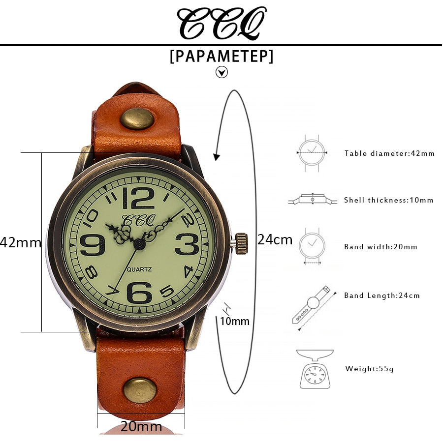 Brand Unisex Women Men Vintage Genuine Leather Strap Quartz Wrist Watches