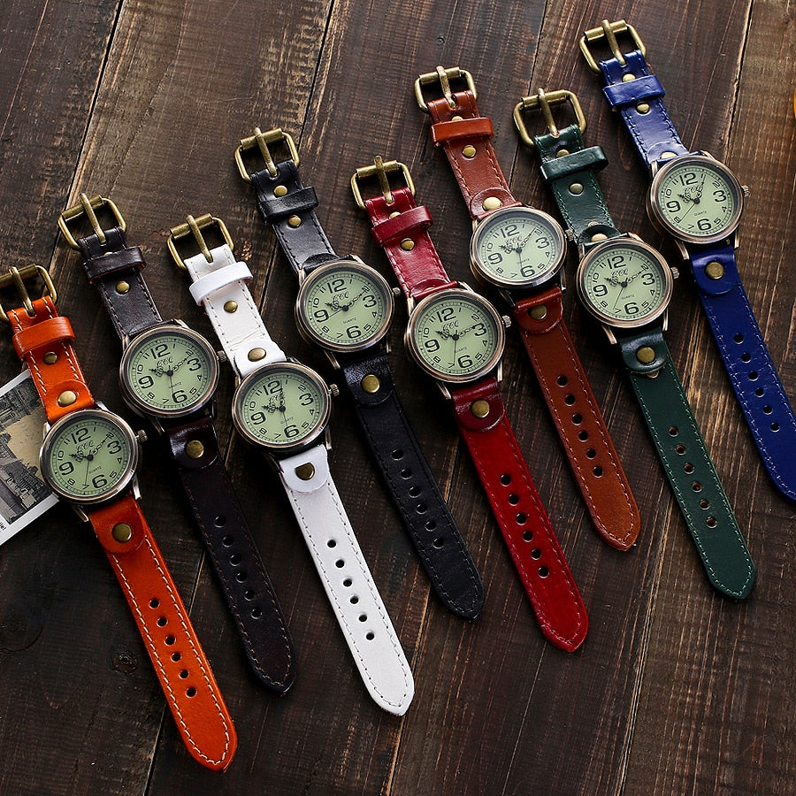 Brand Unisex Women Men Vintage Genuine Leather Strap Quartz Wrist Watches