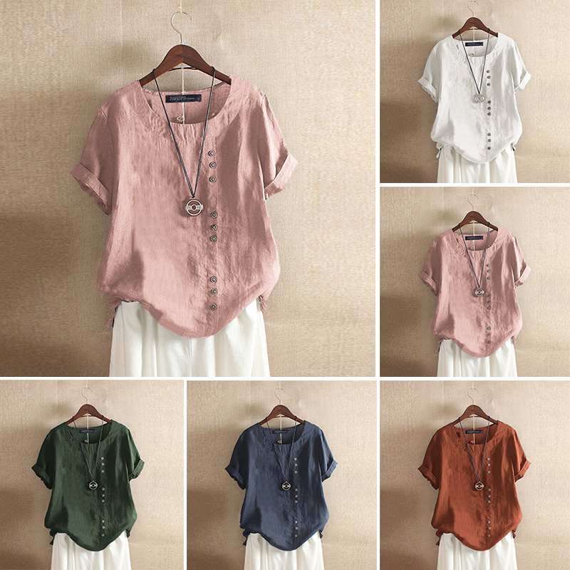 Elegant Cotton Tops Women's Summer Blouse