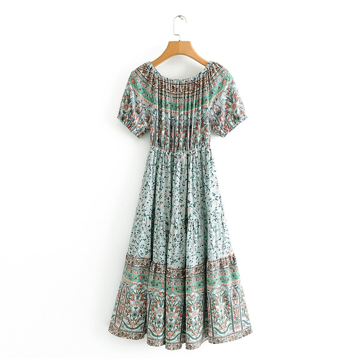 Bohemia Elastic Slash Shoulder Floral print BOHO Dress