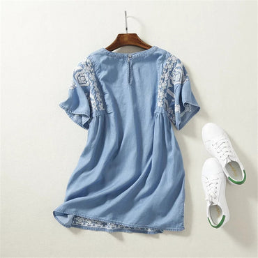 Casual Loose Shirt Women Floral Embroidery Blouse Ladies Office