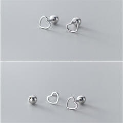 Sterling Silver Jewelry Cute Small Simple Hollow Love Heart Stud Earrings