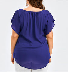 Plus Size Lace Patchwork Shirt Tops And Blouses Short Sleeve
