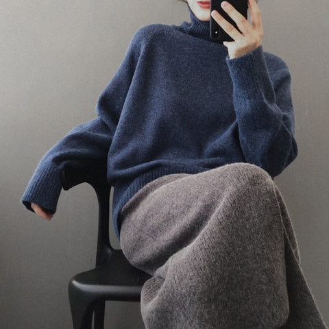 Turtleneck Sweater Oversize Wool Warm Pullovers
