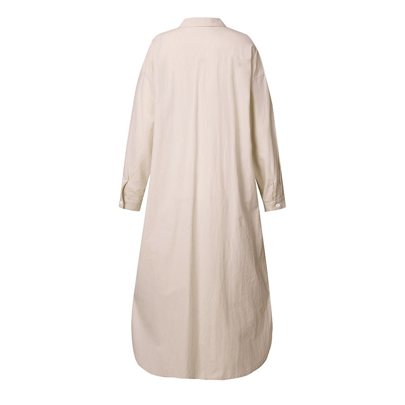 Long Shirt Dress Lapel Neck Long Sleeve Solid Vestido Casual