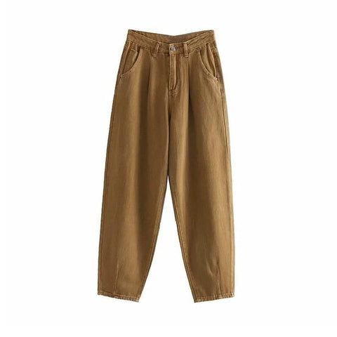 Khaki Female Cargo Pants High Waist Harem Loose Jeans Plus Size