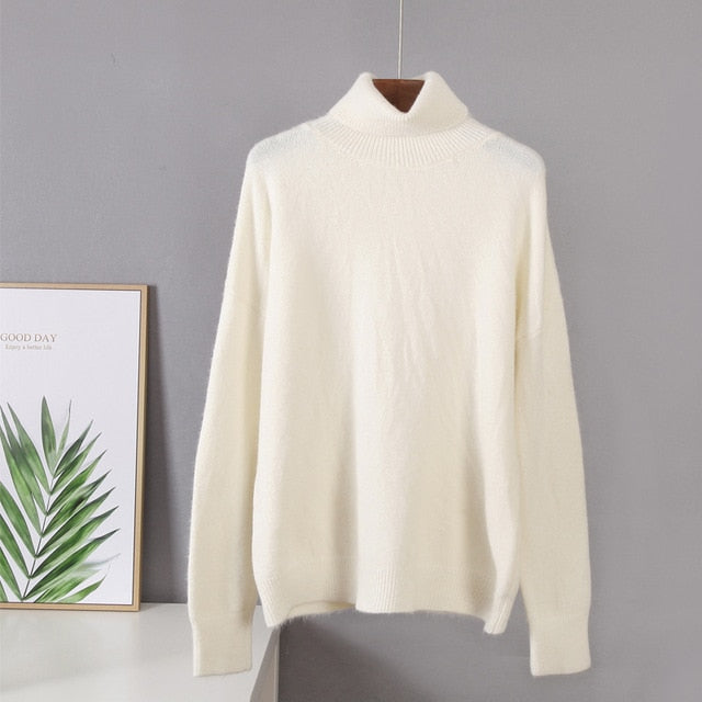 turtle Neck Solid Sweater Elegant Soft Warm Knitted Pullovers Basic