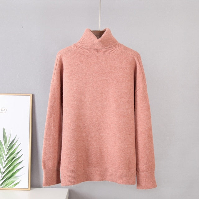 turtle Neck Solid Sweater Elegant Soft Warm Knitted Pullovers Basic