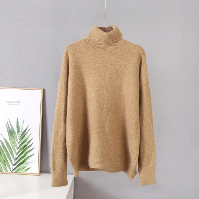 turtle Neck Solid Sweater Elegant Soft Warm Knitted Pullovers Basic