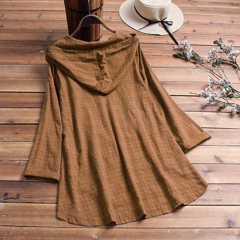 Blouse Plaid Checked Hoodies Long Sleeve Shirt Casual Cotton Tunic Tops