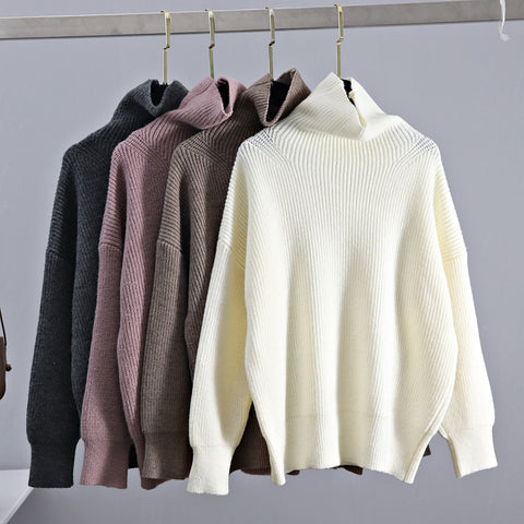 Sweater Women Turtleneck Pullovers Top Solid Lady Jumper Oversized