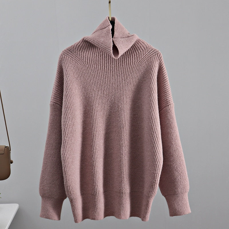 Sweater Women Turtleneck Pullovers Top Solid Lady Jumper Oversized