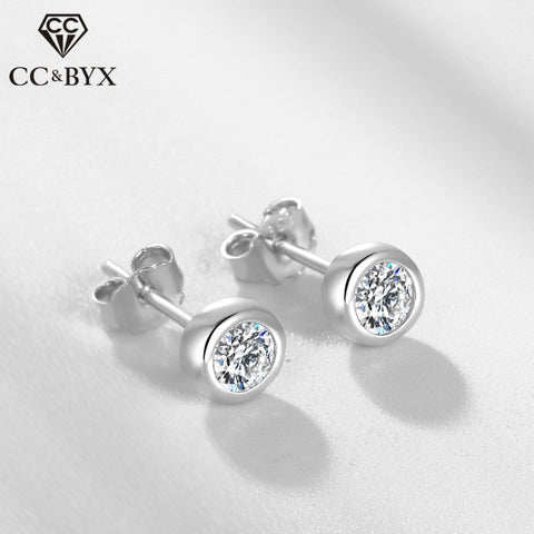 Silver Stud Bubble Cubic Zirconia Round Stone Simple Earrings S