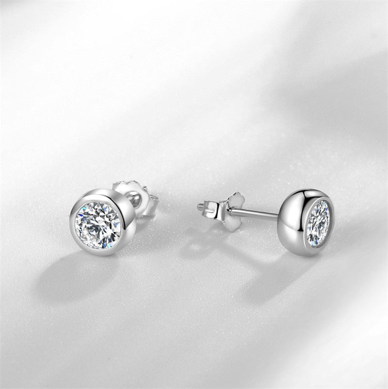 Silver Stud Bubble Cubic Zirconia Round Stone Simple Earrings S