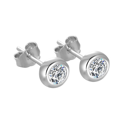 Silver Stud Bubble Cubic Zirconia Round Stone Simple Earrings S