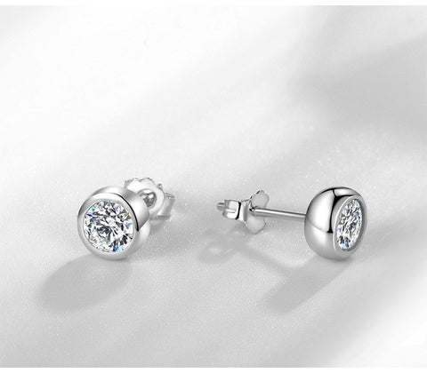 Silver Stud Bubble Cubic Zirconia Round Stone Simple Earrings S