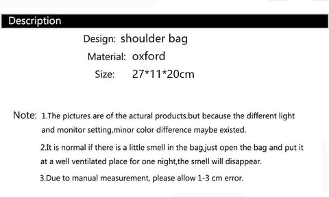 Shoulder Messenger Oxford Waterproof Zipper Crossbody Bag
