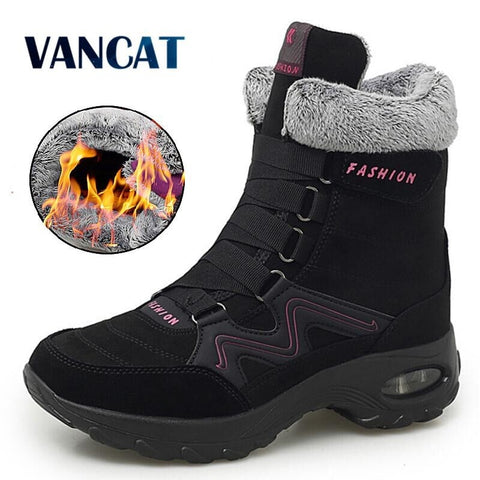 Winter Leather Women Boots High Quality Plush Warm Snow Boots Comfortable