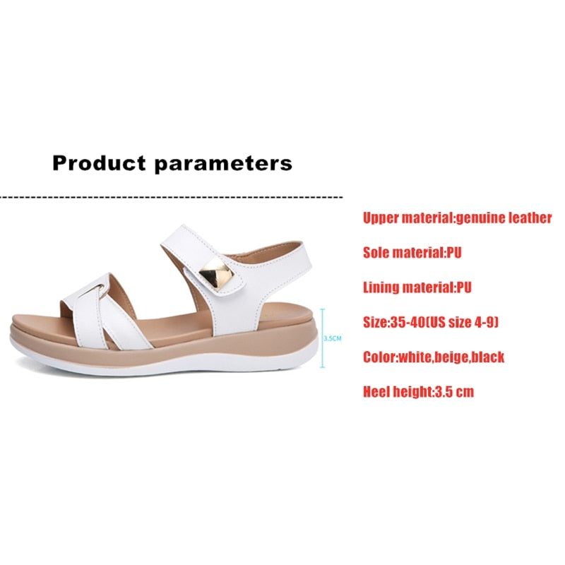 Women Female Ladies Mother Genuine Leather Shoes Sandals Flats