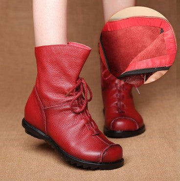 Genuine Leather Plush women short Boots Retro Casual