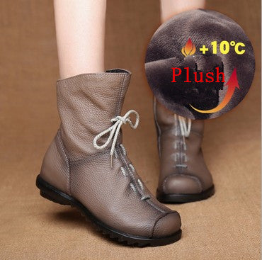 Genuine Leather Plush women short Boots Retro Casual