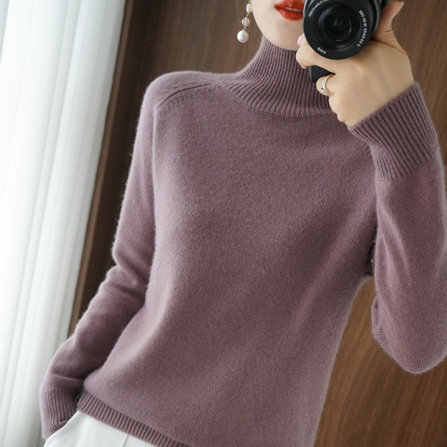 Turtleneck sweater  jumpers  knit  long sleeve thick loose pullover