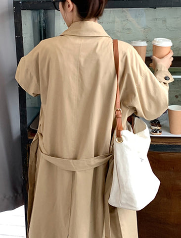 Solid Long Trench Coat Double Breasted Elegant Office Coat
