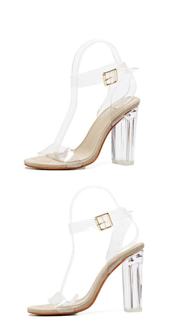 PVC Women Sandals Clear Transparent Ankle Strap High Heels Sandals